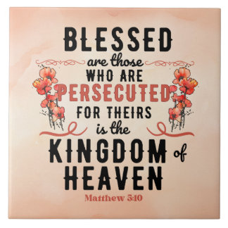 Retro Matthew 5:10 Poppies Watercolor Ceramic Tile