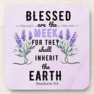 Retro Matthew 5:5 Lavender Watercolor Beverage Coaster