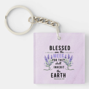 Retro Matthew 5:5 Lavender Watercolor Keychain