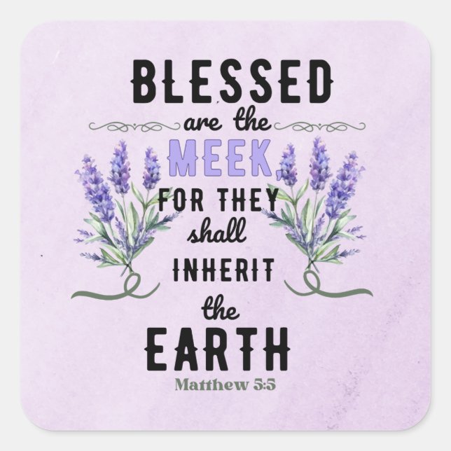 Retro Matthew 5:5 Lavender Watercolor Square Sticker (Front)