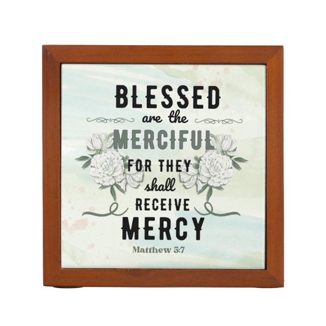 Retro Matthew 5:7 Bible Verse Desk Organizer (Front)