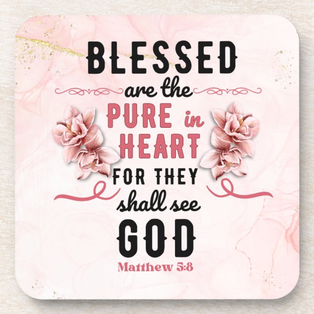 Retro Matthew 5:8 Calla Lillies Beverage Coaster (Front)