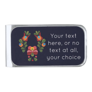 Retro Matyo Floral Arrangement Silver Finish Money Clip