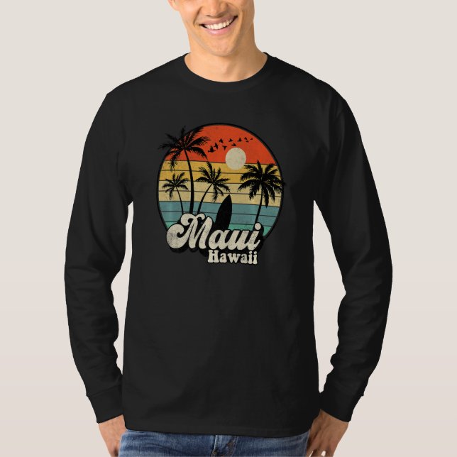 Retro Maui Hawaii Hawaiian Vacation Beach Surfing  T-Shirt (Front)