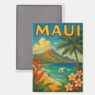 Retro Maui Hawaii Surfer Paradise Travel Magnet