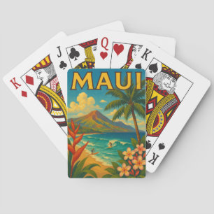 Retro Maui Hawaii Surfer Paradise Travel Poker Cards