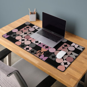 Retro Mauve Blush Peach Pink Black Pop Art Pattern Desk Mat