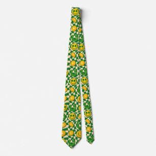 Retro Maximalist Checkerboard St. Patrick's Day Neck Tie