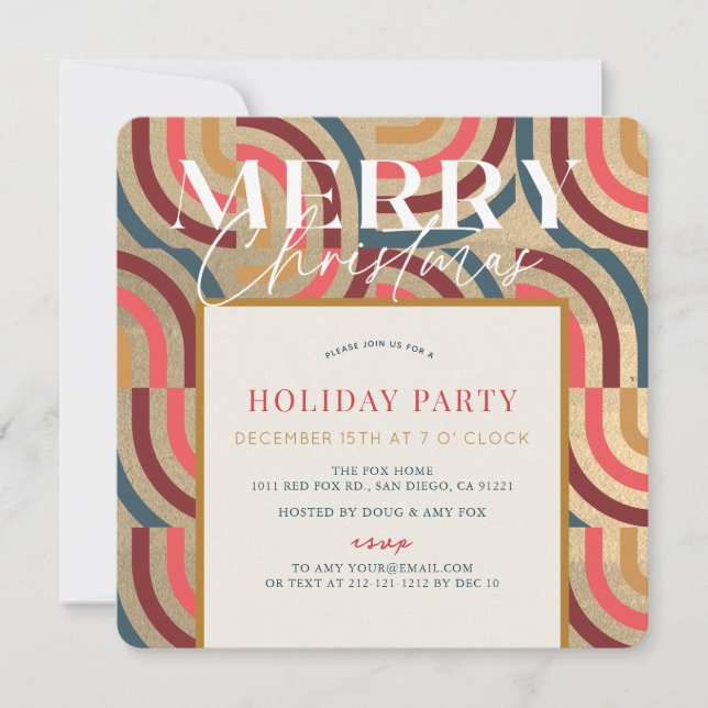Retro Maximalist Geometric Gold Christmas Invitation (Front)