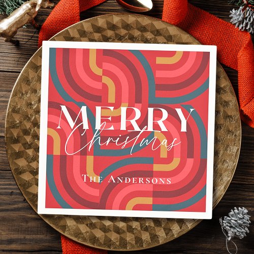 Retro Maximalist Geometric Red Christmas Napkins