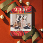 Retro Maximalist Geometric Red Christmas Photo Foil Holiday Card<br><div class="desc">This retro,  maximalist,  kitsch,  and modern "Merry Christmas" Christmas holiday foil card features a red background with geometric patterns. The lettering are in gold foil. The reverse side features a faux/fake gold background with geometric patterns. Personalize it for your needs. You can find matching products at my store.</div>