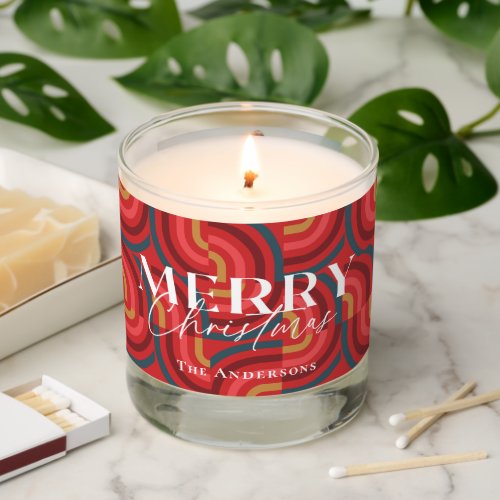 Retro Maximalist Geometric Red Christmas Photo Scented Candle