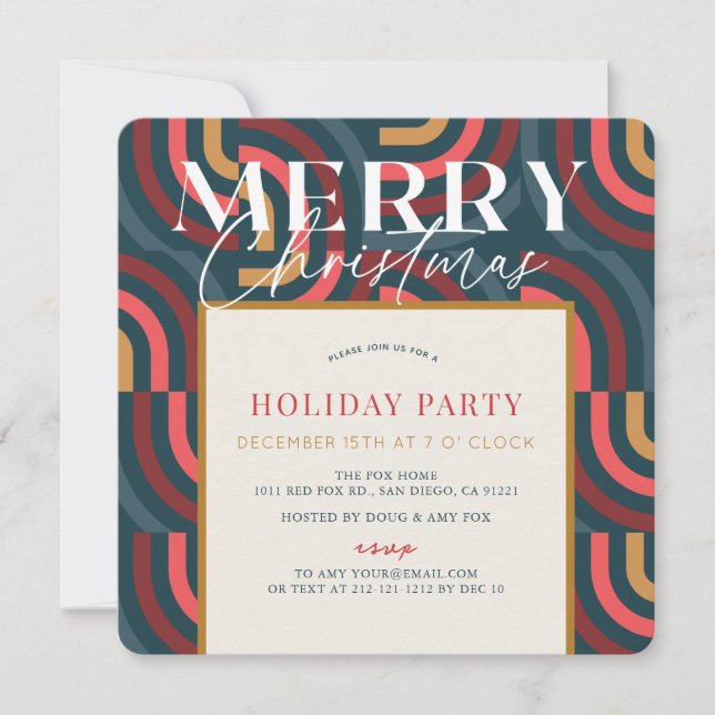 Retro Maximalist Geometric Teal Christmas Invitation (Front)
