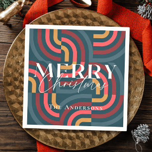 Retro Maximalist Geometric Teal Christmas Napkins