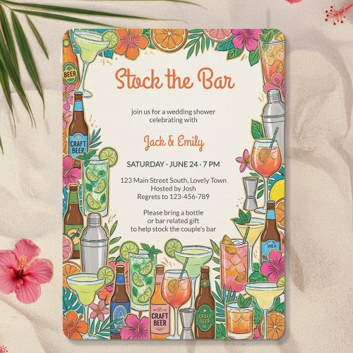 Retro Maximalist Tropical Floral Stock the Bar Invitation