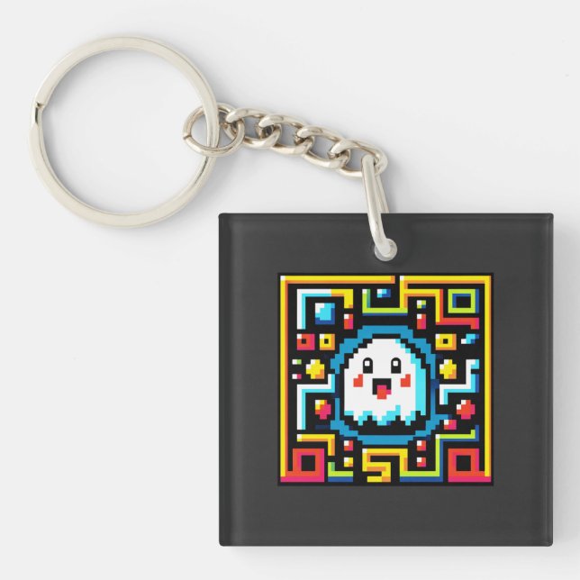 Retro Maze Runner: Pixel Ghost Keychain (Front)