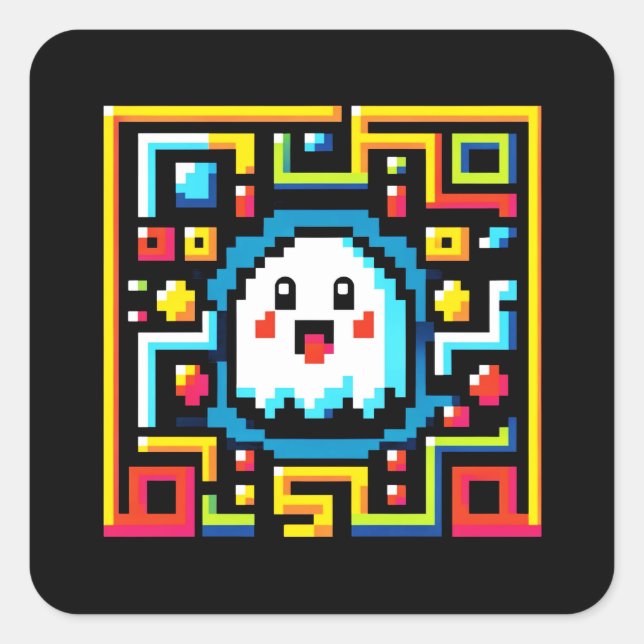 Retro Maze Runner: Pixel Ghost Square Sticker (Front)