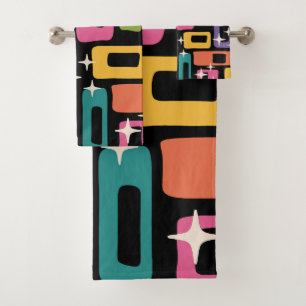 Retro MCM Abstract Atomic Age Pattern Bath Towel Set