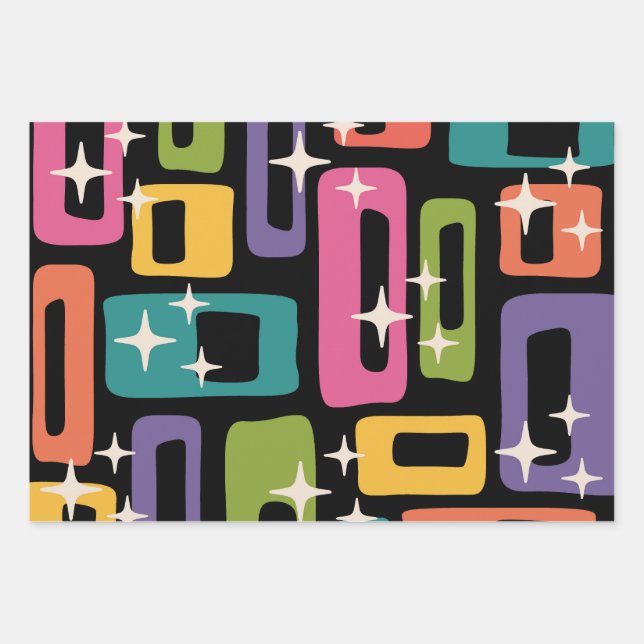 Retro MCM Abstract Atomic Age Pattern Wrapping Paper Sheets (Front)