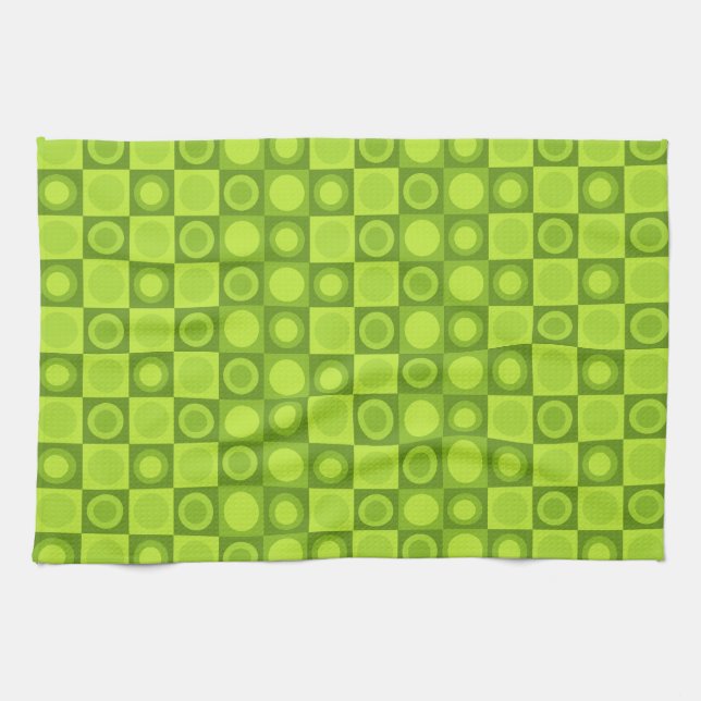 Retro MCM Geometric Pattern Chartreuse Kitchen Towel (Horizontal)