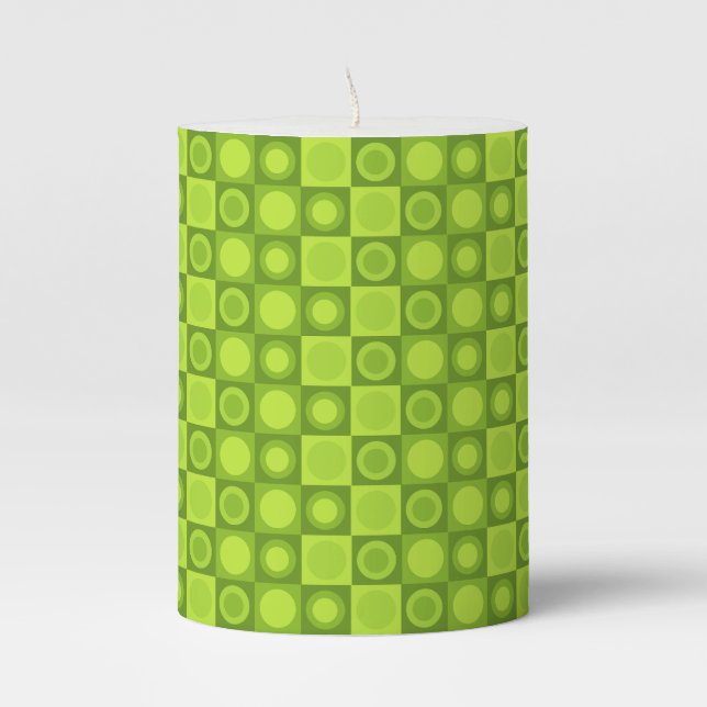 Retro MCM Geometric Pattern Chartreuse Pillar Candle (Front)