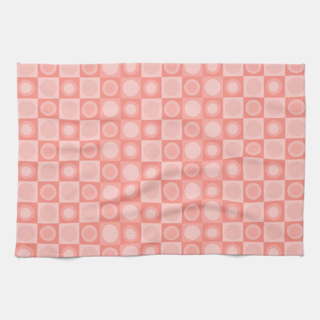 Retro MCM Geometric Pattern Salmon Pink Kitchen Towel (Horizontal)