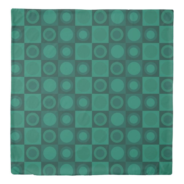 Retro MCM Geometric Pattern Teal Duvet Cover (Front)