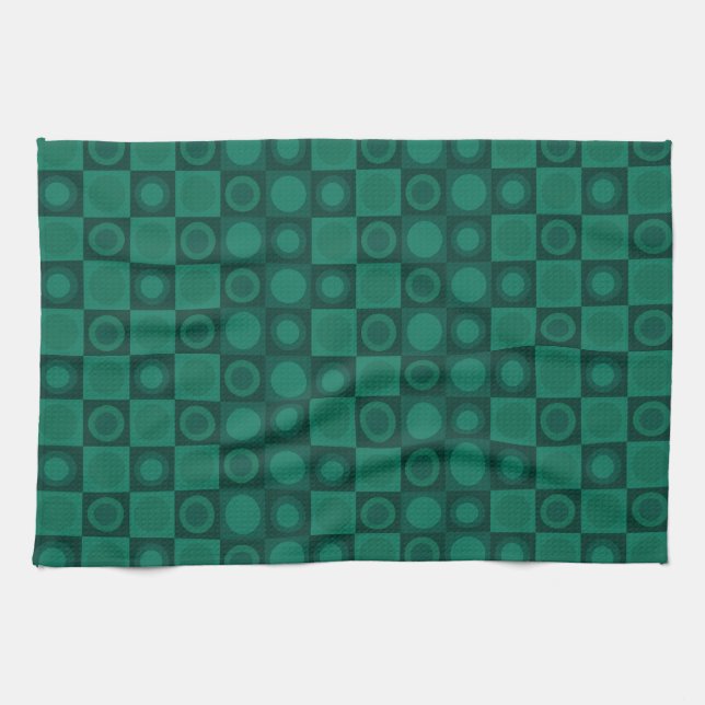 Retro MCM Geometric Pattern Teal Kitchen Towel (Horizontal)