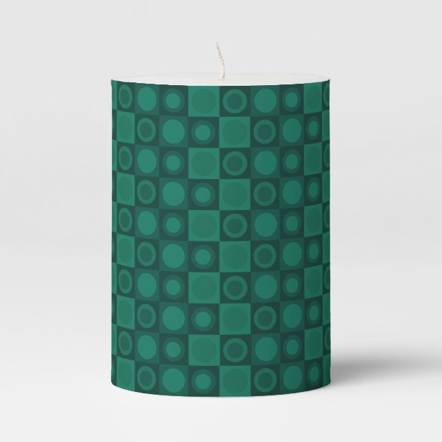 Retro MCM Geometric Pattern Teal Pillar Candle (Front)