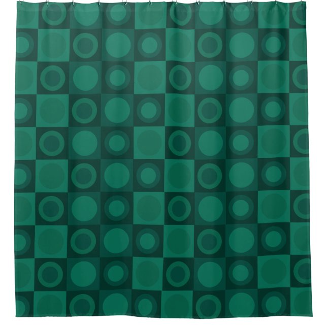 Retro MCM Geometric Pattern Teal Shower Curtain (Front)