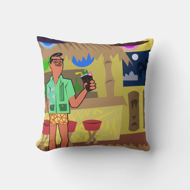 Retro MCM Tiki  Throw Pillow (Front)
