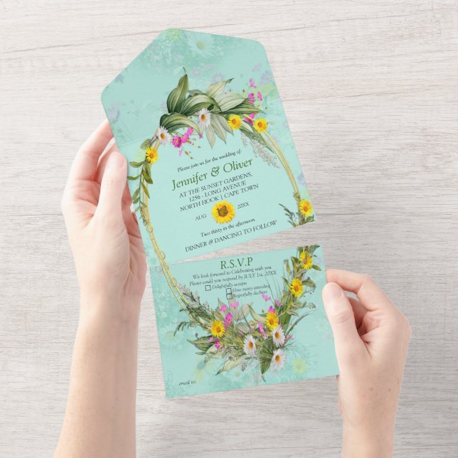 Retro Meadow Classic Flowers All In One Invitation (Tearaway)