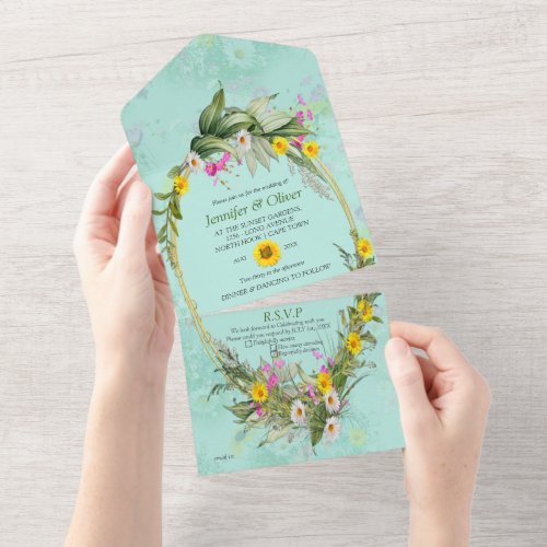 Retro Meadow Classic Flowers All In One Invitation