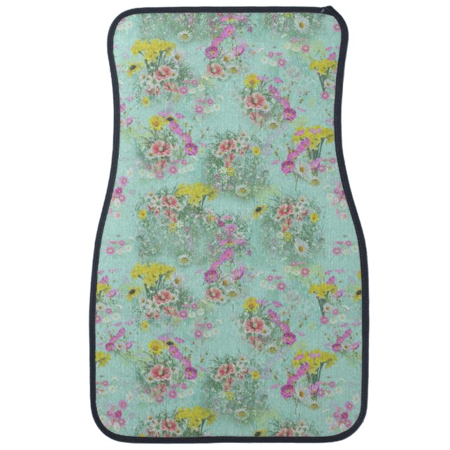Retro Meadow Classic Flowers Car Floor Mat (Front)