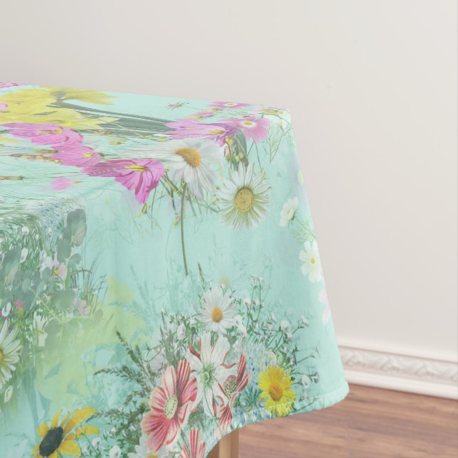 Retro Meadow Classic Flowers Tablecloth (In Situ)