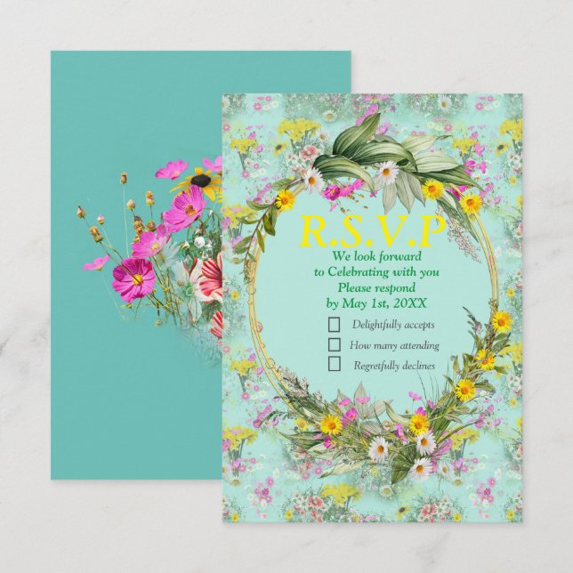Retro Meadow Field Flowers RSVP Card (Front/Back)