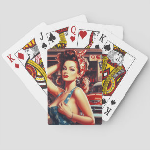 Retro Mechanic Girl Poker Cards