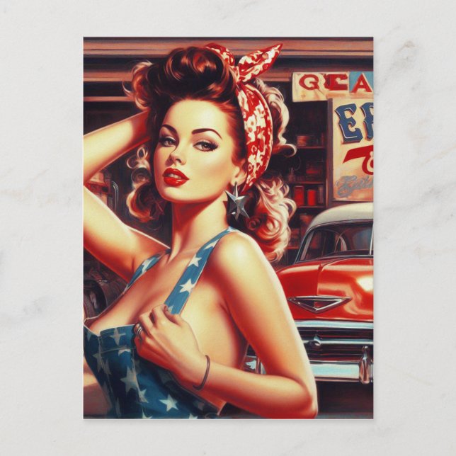 Retro Mechanic Girl Postcard (Front)