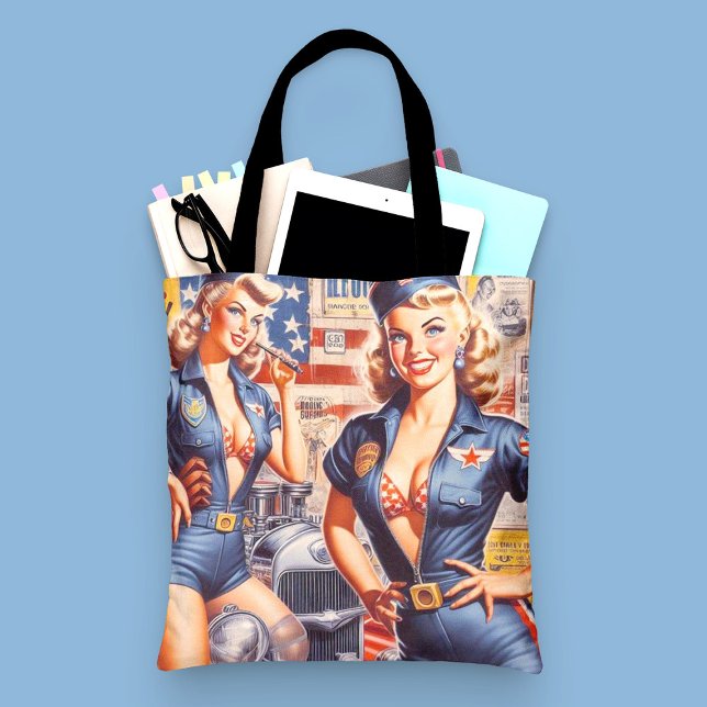 Retro Mechanic Pin-up Tote Bag (Creator Uploaded)