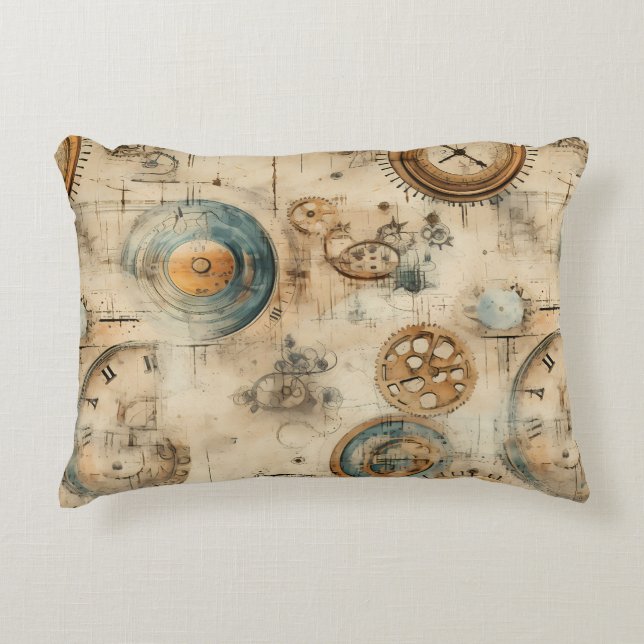 Retro Mechanical Blueprint Sepia Brown Accent Pillow (Front)