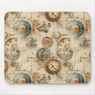 Retro Mechanical Blueprint Sepia Brown Mouse Pad