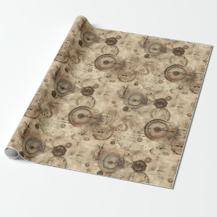 Retro Mechanical Blueprint Sepia Brown Wrapping Paper