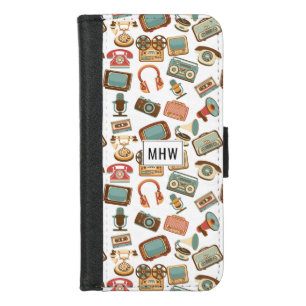 Retro Media Pattern custom monogram phone wallets