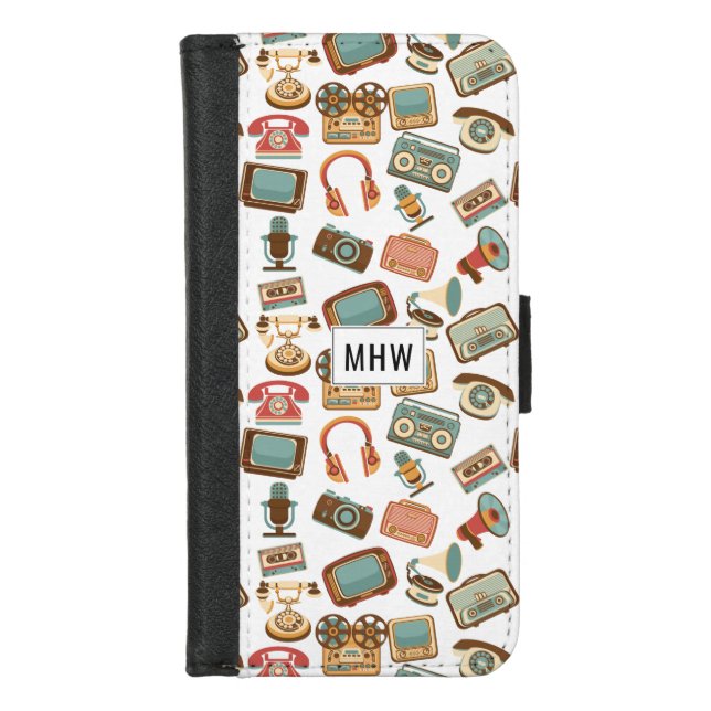 Retro Media Pattern custom monogram phone wallets (Front)
