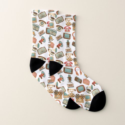 Retro Media Pattern socks