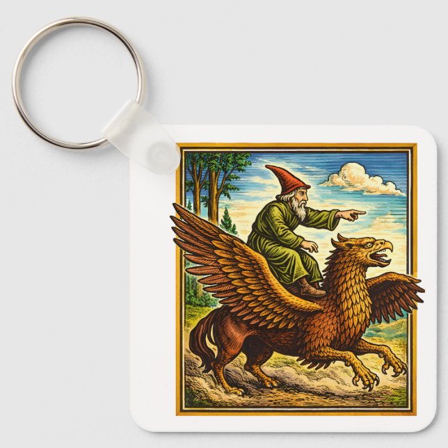 Retro Medieval Snail Rider Fantasy Tee Postcard Keychain (Front)