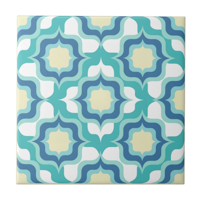 Retro Mediterranean Blue White Beige Ceramic Tile (Front)