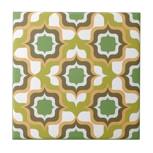 Retro Mediterranean Green Brown White Ceramic Tile (Front)