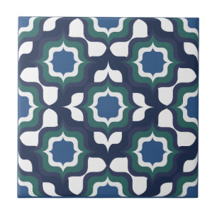 Retro Mediterranean Navy Blue White Ceramic Tile