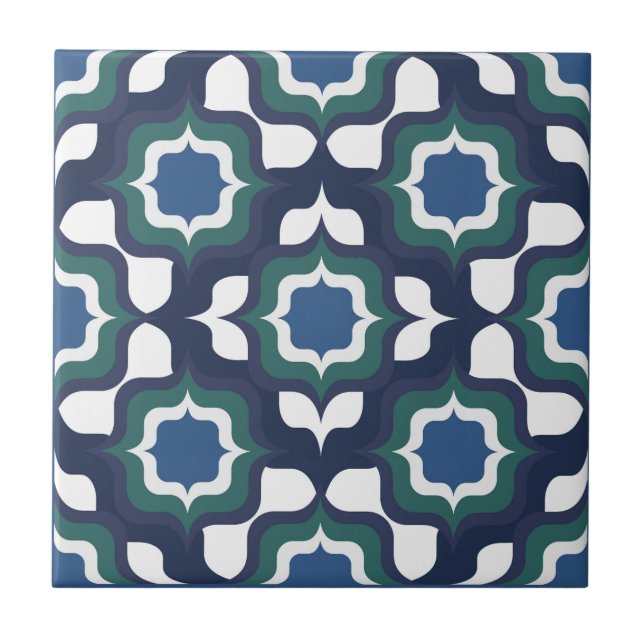 Retro Mediterranean Navy Blue White Ceramic Tile (Front)